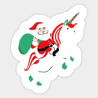 Santa On Flying Unicorn Funny Christmas Gift Sticker